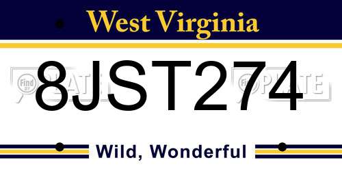 8JST274 West Virginia License Plate
