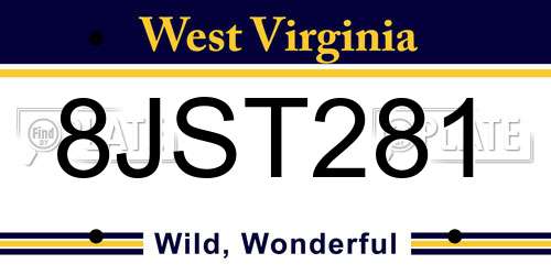8JST281 West Virginia License Plate