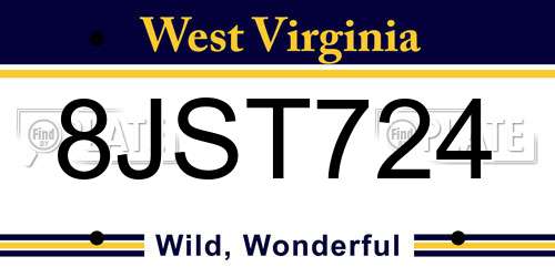 8JST724 West Virginia License Plate
