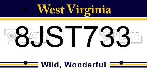 8JST733 West Virginia License Plate