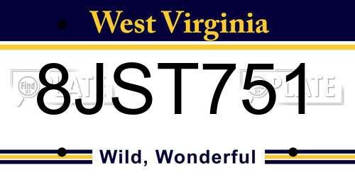 8JST751 West Virginia License Plate