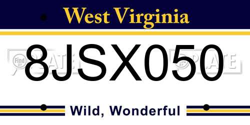 8JSX050 West Virginia License Plate