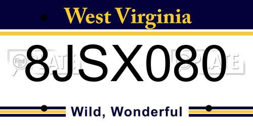 8JSX080 West Virginia License Plate