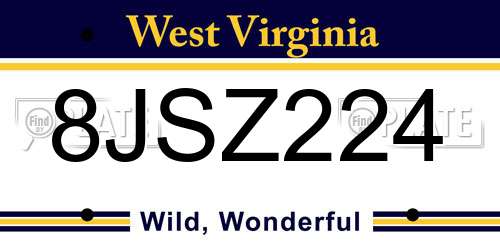 8JSZ224 West Virginia License Plate