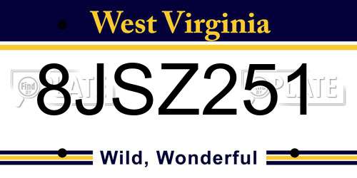 8JSZ251 West Virginia License Plate