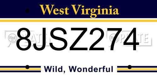 8JSZ274 West Virginia License Plate