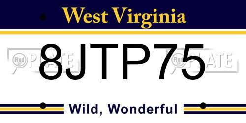 8JTP75 West Virginia License Plate
