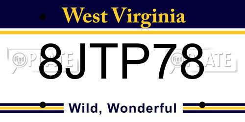 8JTP78 West Virginia License Plate
