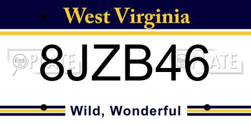 8JZB46 West Virginia License Plate