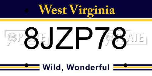 8JZP78 West Virginia License Plate