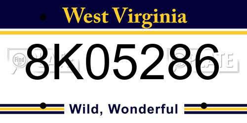 8K05286 West Virginia License Plate