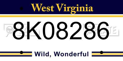 8K08286 West Virginia License Plate