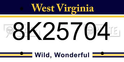 8K25704 West Virginia License Plate