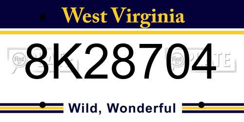 8K28704 West Virginia License Plate