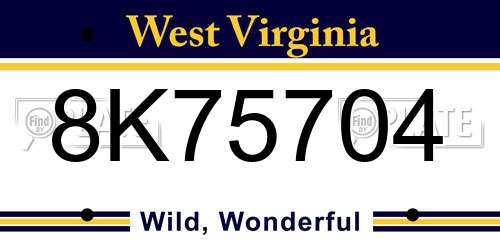 8K75704 West Virginia License Plate