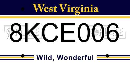 8KCE006 West Virginia License Plate
