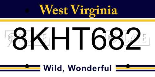 8KHT682 West Virginia License Plate