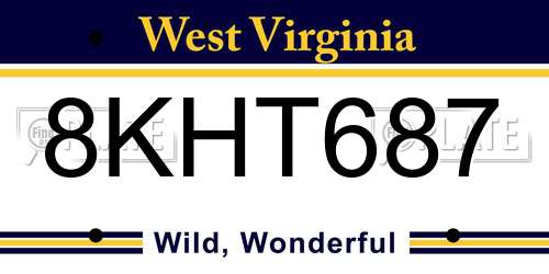 8KHT687 West Virginia License Plate