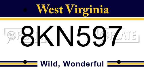 8KN597 West Virginia License Plate