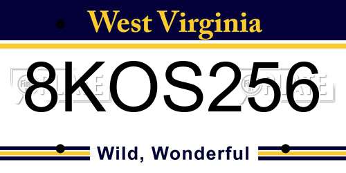 8KOS256 West Virginia License Plate