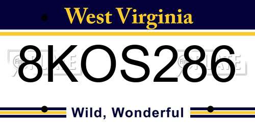 8KOS286 West Virginia License Plate
