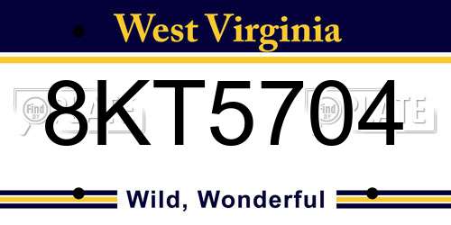 8KT5704 West Virginia License Plate