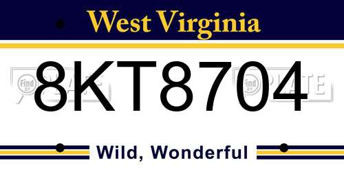 8KT8704 West Virginia License Plate