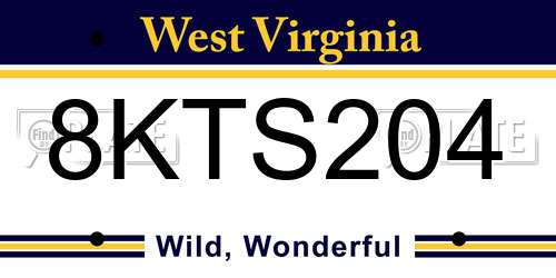 8KTS204 West Virginia License Plate