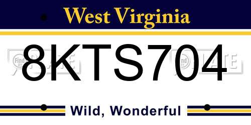 8KTS704 West Virginia License Plate