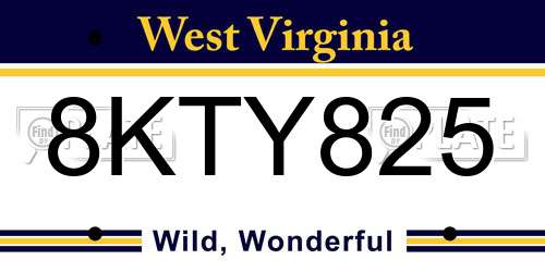 8KTY825 West Virginia License Plate