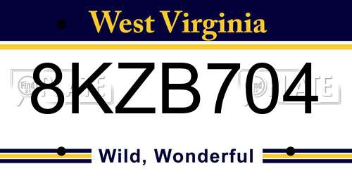 8KZB704 West Virginia License Plate