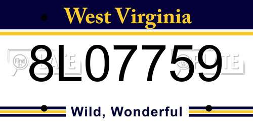8L07759 West Virginia License Plate