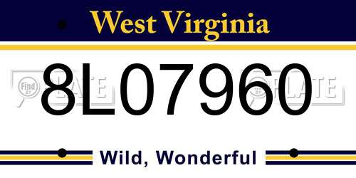 8L07960 West Virginia License Plate