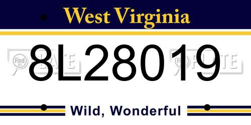 8L28019 West Virginia License Plate