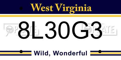 8L30G3 West Virginia License Plate