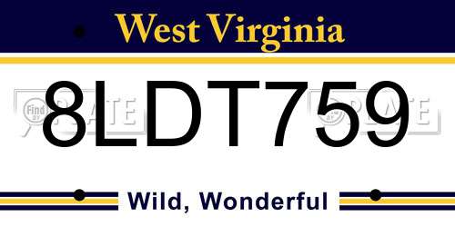 8LDT759 West Virginia License Plate