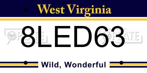 8LED63 West Virginia License Plate