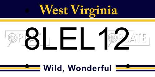 8LEL12 West Virginia License Plate