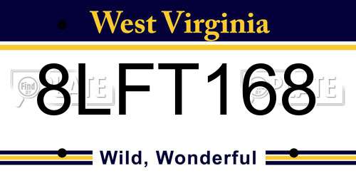 8LFT168 West Virginia License Plate