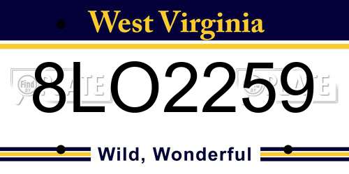 8LO2259 West Virginia License Plate