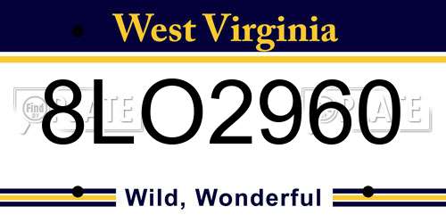 8LO2960 West Virginia License Plate