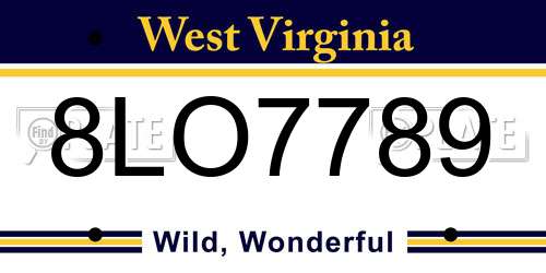 8LO7789 West Virginia License Plate
