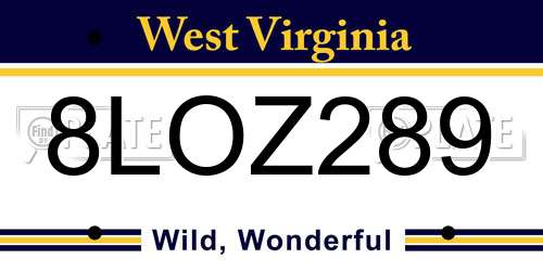 8LOZ289 West Virginia License Plate