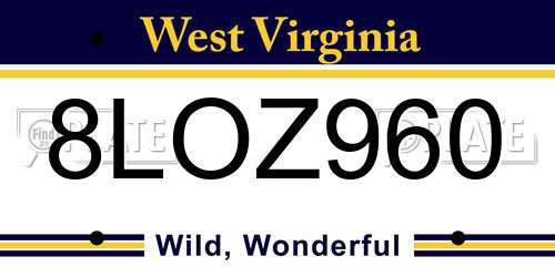 8LOZ960 West Virginia License Plate