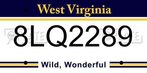 8LQ2289 West Virginia License Plate