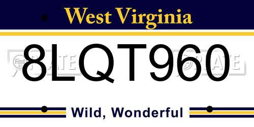 8LQT960 West Virginia License Plate