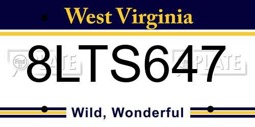 8LTS647 West Virginia License Plate