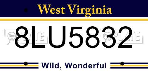 8LU5832 West Virginia License Plate