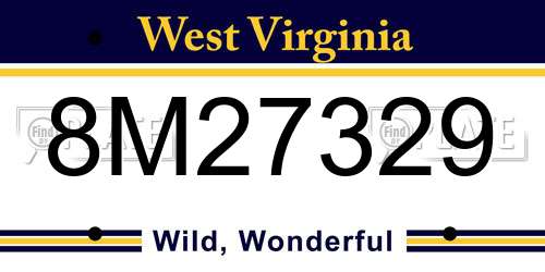 8M27329 West Virginia License Plate