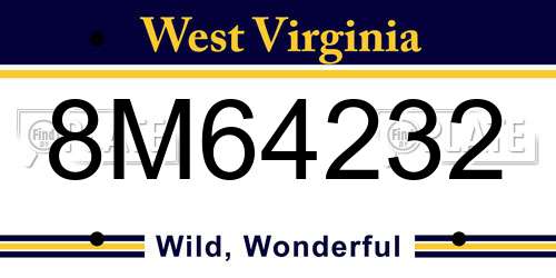 8M64232 West Virginia License Plate